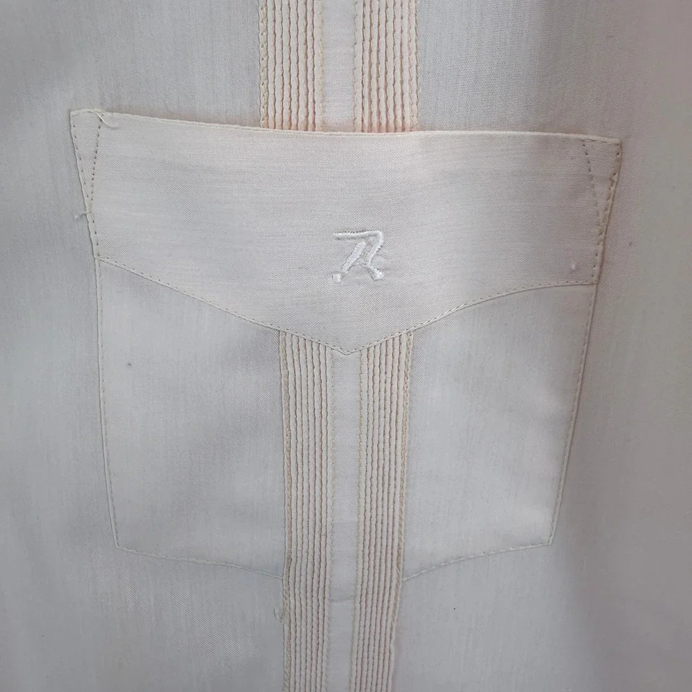 Ravgo Guayabera Shirt Mens Large Pink Poly Cotton Short Sleeve 4 Pocket Coastal